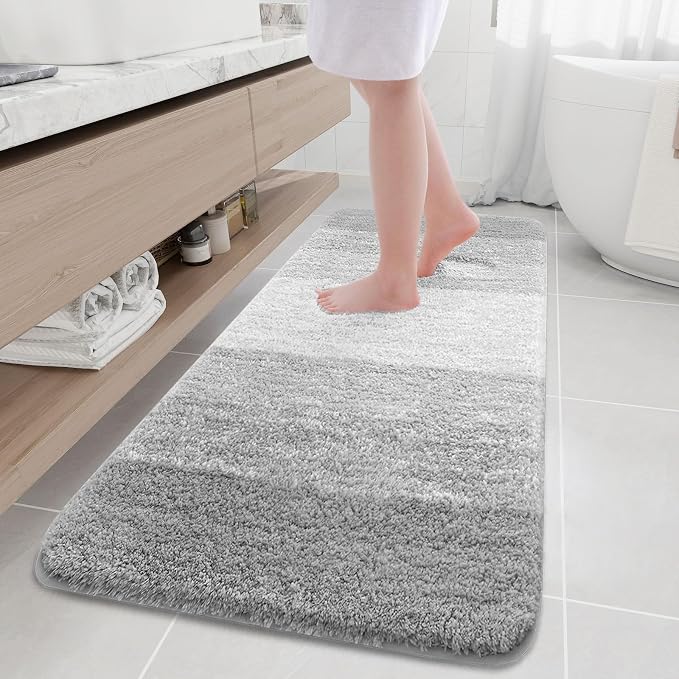 Arotive Microfiber Bathroom Rugs, Shaggy Soft and Absorbent Bath Rug, Thick Plush Machine Washable Dry Bath Mats for Bathroom, Tub and Shower, 70x24, Light Grey, Rectangular