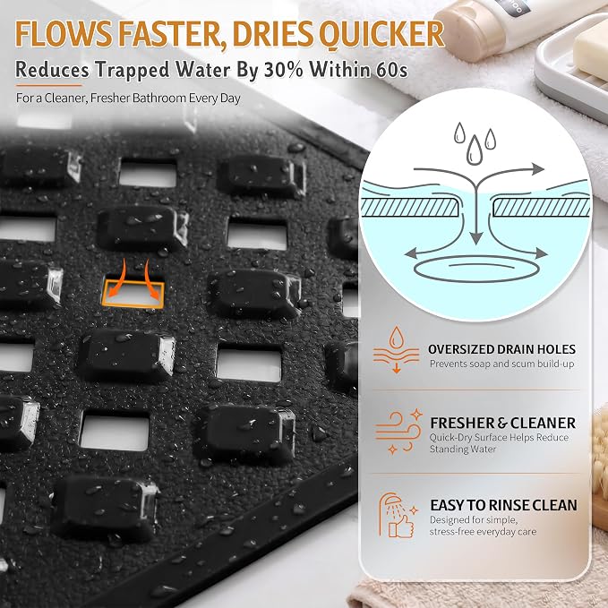 Yimobra Bathtub Mat Non Slip, 35"X16" Shower Mat with Strong Suction Cups & Drain Holes, Long Anti Slip Bath Tub Mat for Inside Shower, Machine Washable Fast Drying, Bathroom Essentials, Black