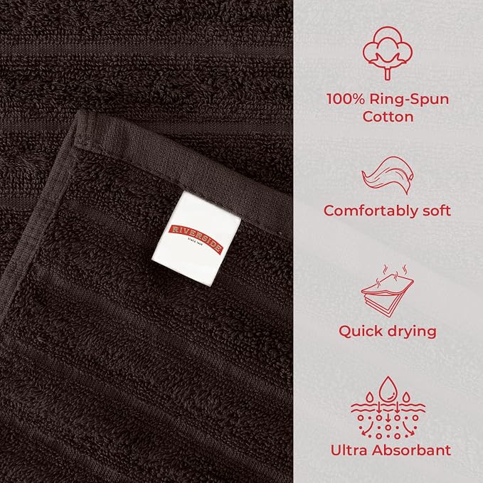 RIVERSIDE Pack of 2 Extra Large Bath Sheet Towels, 35 x 70 Inches, 600 GSM, Ribbed Stripe, 100% Cotton - Super Soft, Highly Absorbent & Quick Dry for Bathroom, Spa & Hotel, Brown