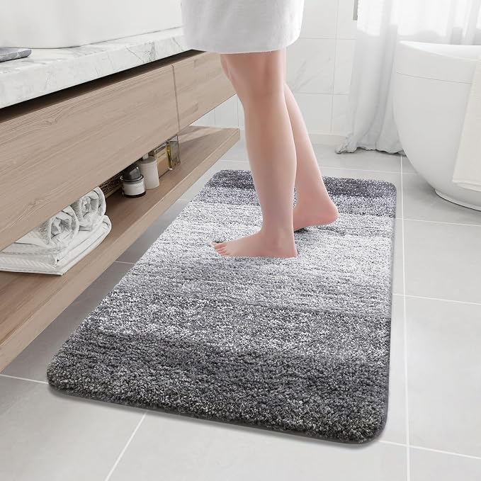 Arotive Microfiber Bathroom Rugs, Shaggy Soft and Absorbent Bath Rug, Thick Plush Machine Washable Dry Bath Mats for Bathroom, Tub and Shower, 44x24, Grey, Rectangular