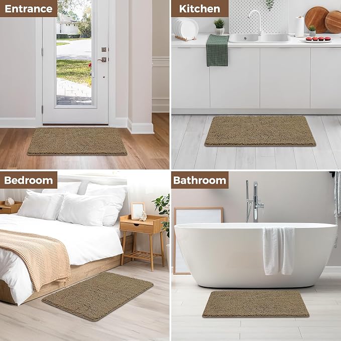 Bcoimo 36x24 Chenille Bath Mat – Non-Slip with Backing Bath Rug Ultra-Absorbent and Machine Washable Bathroom Mat Quick-Dry Design. Ideal for Bathroom Shower and Tub Areas