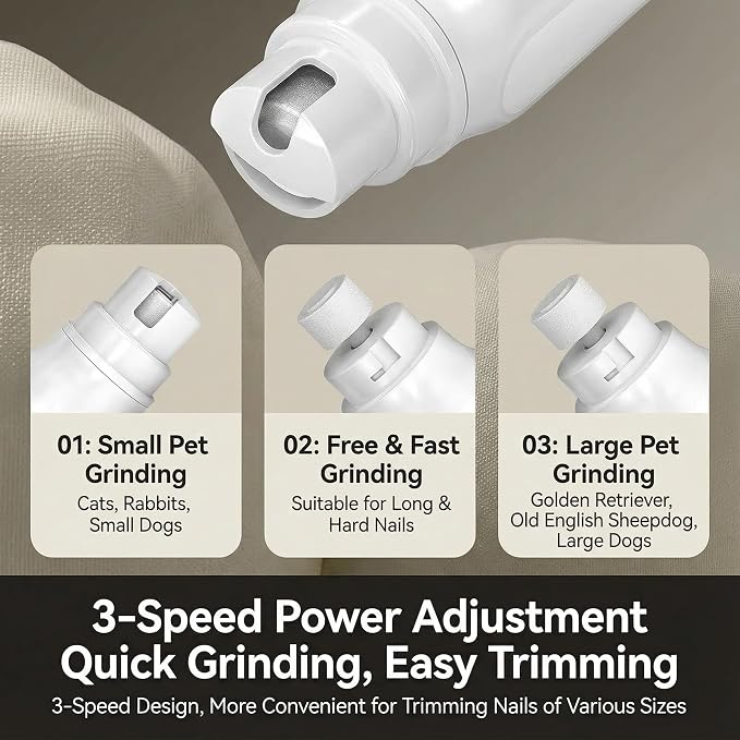 Dog Nail Grinder Quiet Electric Pet Nail Trimmer with Diamond Bit, 3 Speeds & LCD Display, USB Rechargeable Low Noise Professional Nail File for Small Medium Large Dogs & Cats Safe Grooming Tool