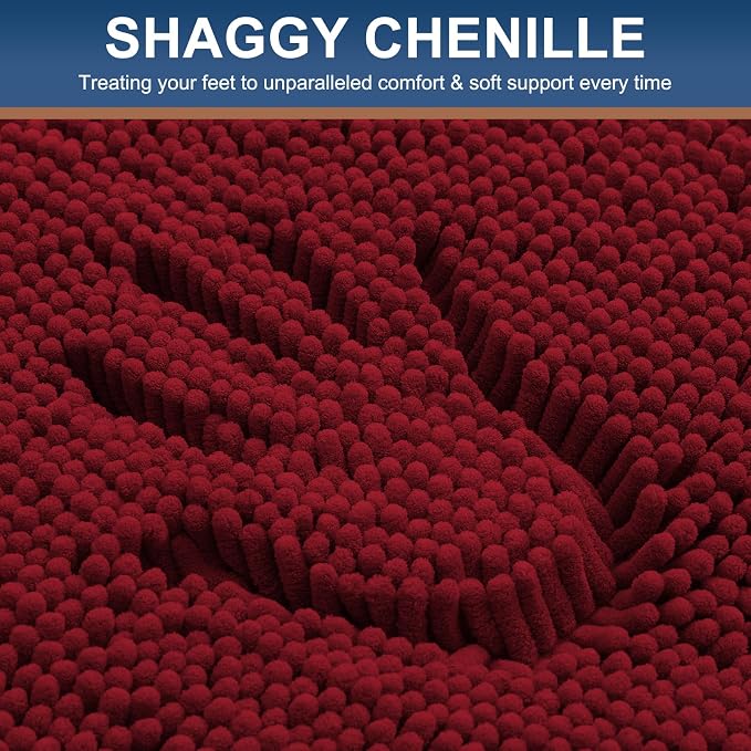 Smiry Luxury Chenille Bathroom Rugs 36x24, Extra Soft and Absorbent Shaggy Bath Mat, Machine Washable, Non-Slip Plush Carpet Runner for Tub, Shower, and Floor, Home Decor Accessories, Red