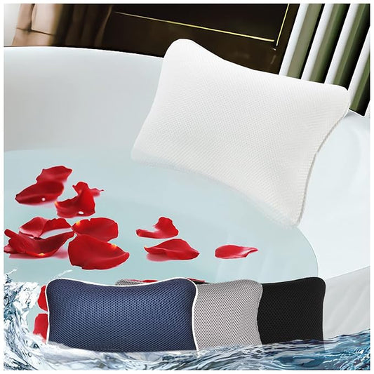 Bathtub Pillow, Non Slip, Breathable Soft, Comfortable Head Neck Support, Machine Washable, 2 Large Suction Cups (White)