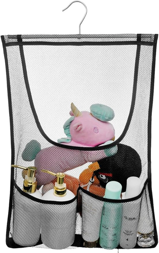 Jelier Hanging Bath Toy Storage Organizer,Mesh Shower Caddy with Hanger,Toy Storage Net Bag for Kids Bathroom Decor Bedroom (black)