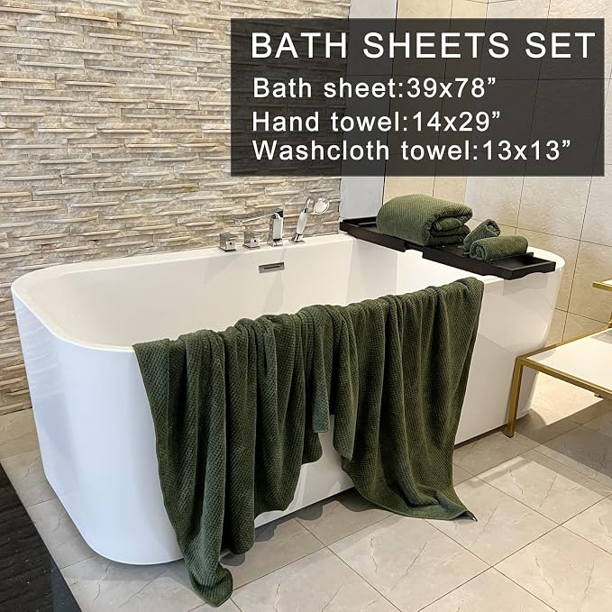 YTYC 39x78 Inches Super Soft 6-Piece Bath Sheets Set, Microfiber Towels for Bathroom, with Hanging Loop, 2 Extra Large Bath Towels, 2 Hand, 2 Washcloths, Olive Green