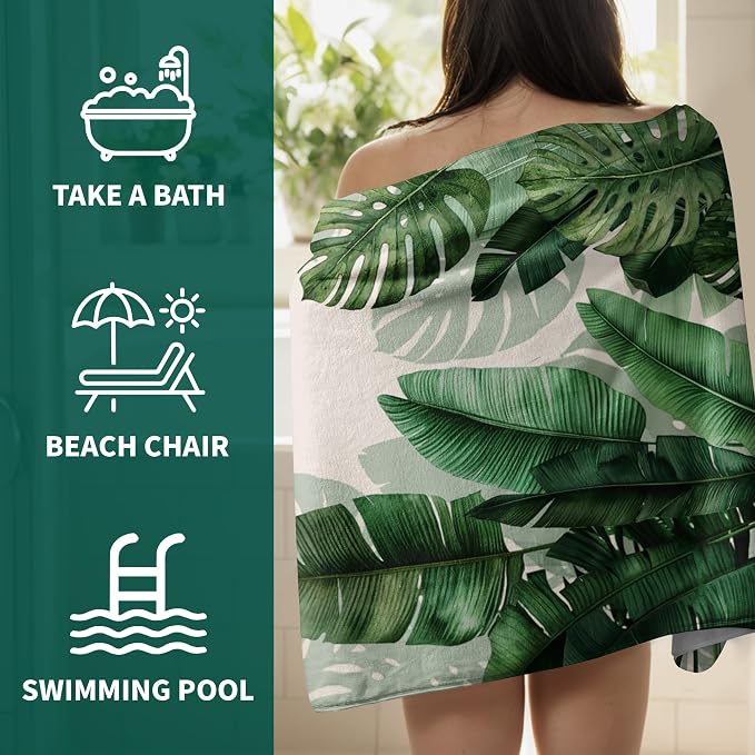 Botanical Leaf Microfiber Bath Towels Oversized Soft Microfiber Bath Sheet for Bathroom Shower