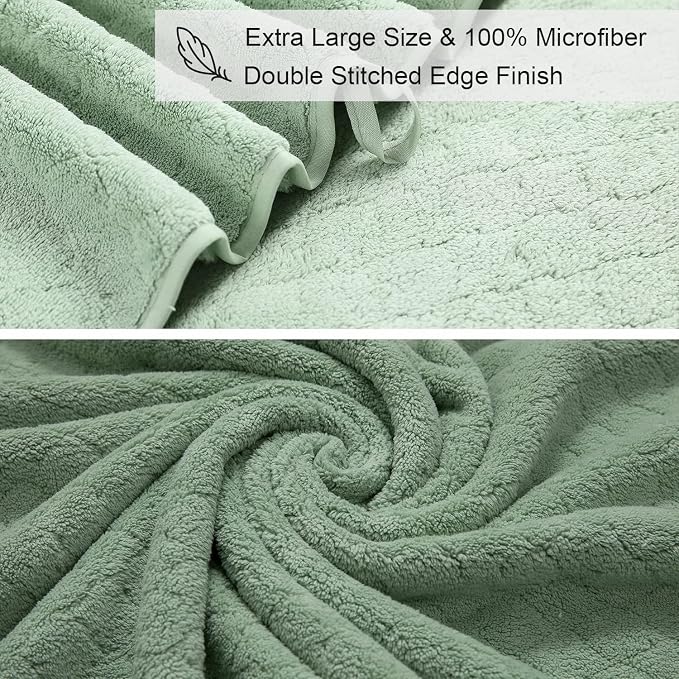 Ycosy Extra Large Bath Towels Set 35x70 Inches - Green Luxury 600 GSM Oversized Bath Sheet Towel,Ultra Soft Microfiber - Quick Dry,Highly Absorbent Shower Towels Spa Hotel Bathroom Towel Set (4-Pack)