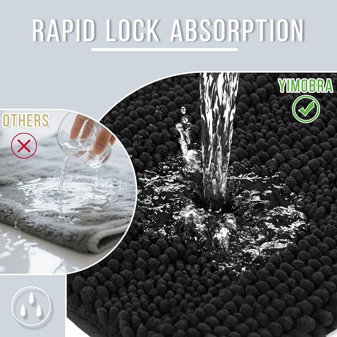 Yimobra Bathroom Runner Rugs 55"x24", Non Slip and Absorbent Bath Mat, Super Soft Water Absorbent Hallway Carpet, Machine Washable Rug for Vanity Tub Shower, Black