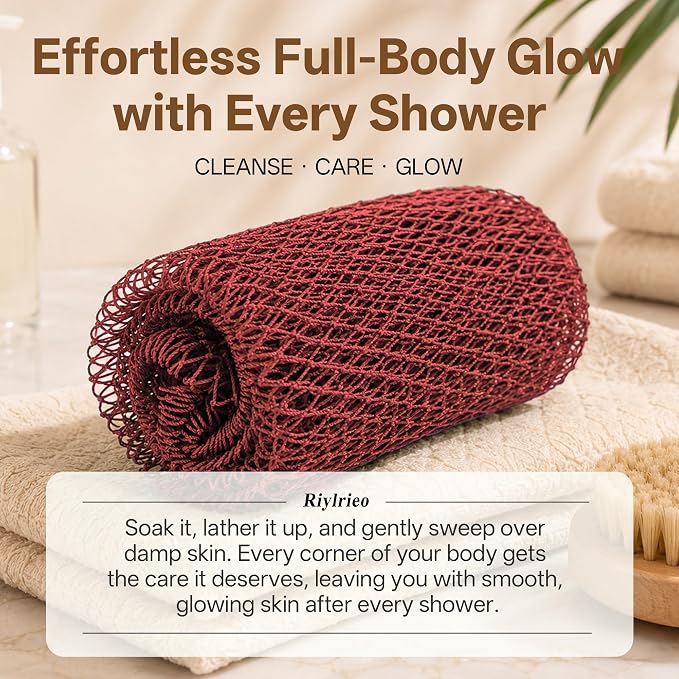 African Net Sponge for Shower, 2PCS Exfoliating Shower Sponge with Waterproof Travel Bag, Quick-Drying African Wash Cloth for Deep Cleansing & Smooth Skin (Rust Red & Light Grey)