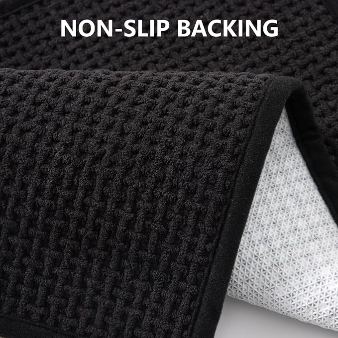 Bathroom Rugs Non Slip Washable, Super Absorbent Thin Bath Mat for Small Quick Dry Low Pile Bathroom Rug, (Black, 24″x16″)