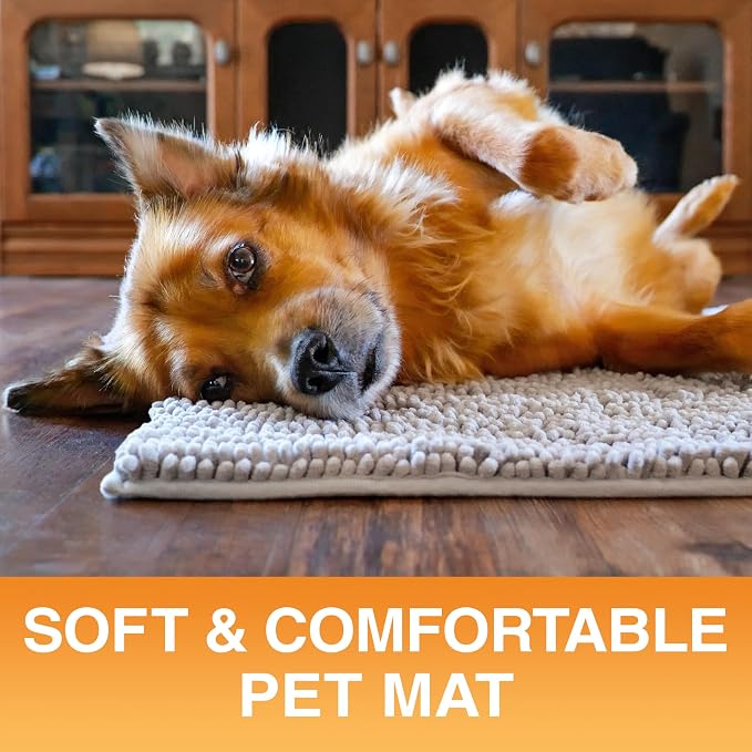 Neater Pets Muddy Paws Dog Door Mat 24” x 17” – Super Absorbent & Quick-Dry Chenille Doormat for Trapping Dirt, Water, Mud - Non-Slip & Machine Washable Pet Rugs for Entryway, Indoor Mud Mats, Gray