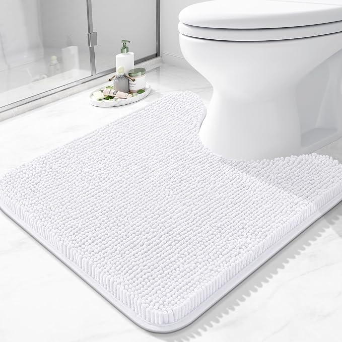 Arotive Bathroom Toilet Rugs U Shaped 20x20, Extra Soft Absorbent Shaggy Chenille Contour Bath Rugs for Toilet, Machine Washable Contoured Bath Mats, White