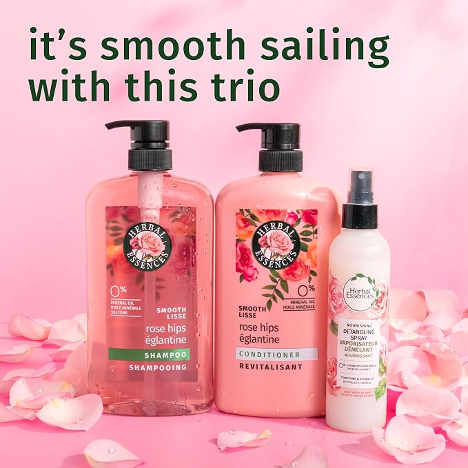 Herbal Essences Shampoo, Rose Hips - Smooth Collection, Shiny Hair with Vitamin E & Jojoba, Safe for Color Treated Hair, Floral Scent, Cruelty-Free, Dermatologist-Tested, 29.2 Fl Oz (Pack of 4)