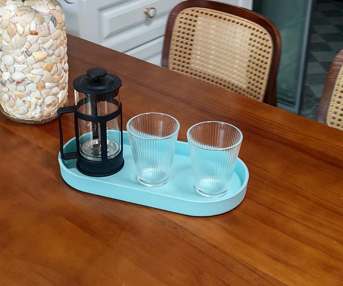 Blue Small Tray (11.8 inch), Oval Tray, Countertop Organizer | for Kitchen Counter, Bathtub Bathroom Vanity Items, Coffee Accessory, Bar, Serving Seasoning, Salt and Pepper, Soap, Perfume.