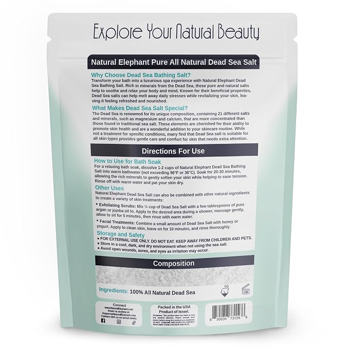 Natural Elephant Dead Sea Bath Salt | 19 Pounds Bulk Bag | 100% Natural and Pure | Coarse Grain | Ideal for Baths and Soaks