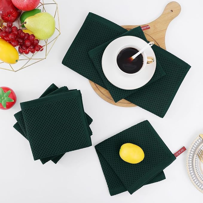 Homaxy 100% Cotton Waffle Weave Kitchen Dish Towels, Ultra Soft Absorbent Quick Drying Cleaning Towel, 13 x 28 Inches, 24-Pack, Blackish Green