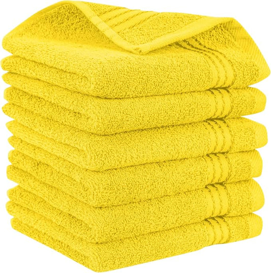 Elegant Comfort Premium Turkish Cotton 6 Pack Washcloths Set - 13 x 13 inch, Luxurious Hotel Spa Quality 100% Turkish Cotton 6PC Washcloth Set - Highly Absorbent - Soft Bathroom Towels, Yellow