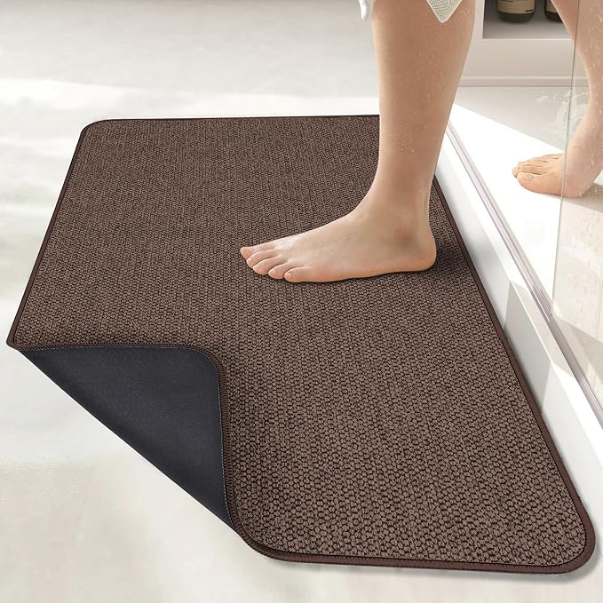 Bosap Bath Mat,Ultra Thin Bathroom Runner Rugs,Large Bath Mats for Bathroom,Quick Dry,Non-Slip,Machine Washable,Low Pile,Bath Rug,Shower Outside,Sink,Home Decor Accessories.Brown,2'x6'(24x72inch)