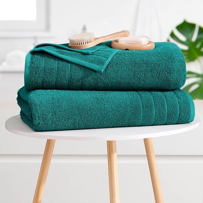 DAN RIVER Extra Large Bath Towels Set of 4, 30 x 60 Inches - 100% Cotton Larger & Lighter Weight Towels for Bathroom - Quicker to Dry, Super Soft & Highly Absorbent Towels for Home, Teal