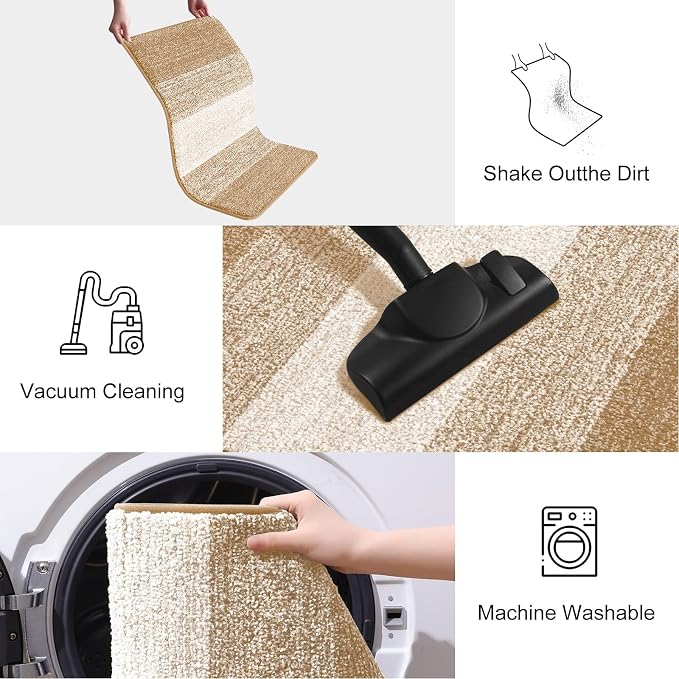 Smiry Dog Door Mat for Muddy Paws, Absorbs Moisture and Dirt, Low-Profile Entryway Mat with Non-Slip Backing, Entry Indoor Outdoor Doormat for Inside Floor (45x27 Inches, Beige, Striped)