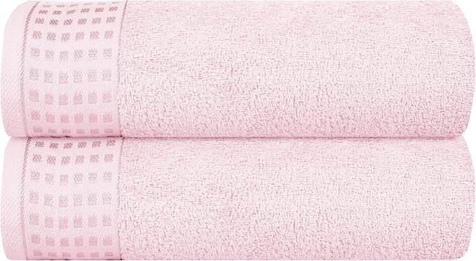 GLAMBURG 100% Cotton 2 Pack Oversized Bath Towel Set 28x55 Inches, Ultra Soft Highly Absorbant Compact Quickdry & Lightweight Large Bath Towels, Ideal for Gym Travel Camp Pool - Pink