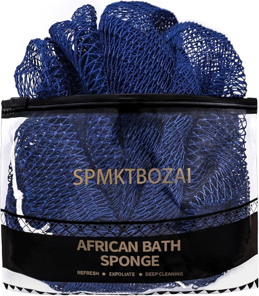 SPMKTBOZAI African Net Sponge Authentic, Loofah Exfoliating Body Scrubber Bath Sponge, African Exfoliating Net Sponge Back Scrubber Washcloth for Shower, Body Care Bathing Accessories (Blue)
