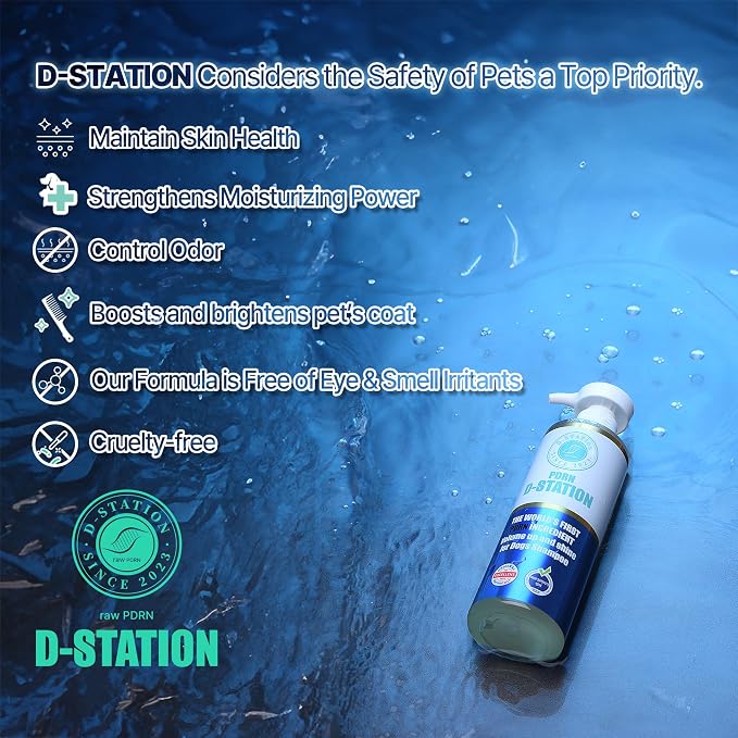 D-STATION Premium PDRN Volume Shampoo for Dogs & Cats - Salmon DNA & Manuka Honey - Soothes Dry Itchy Skin, Boosts Shine & Fluffiness - Moisturizing & Deodorizing Wash, 10.1 oz