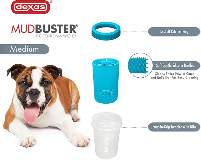 Dexas MudBuster Medium Dog Paw Cleaner, Blue, Fits 1.5"-2.5" Wide Paws, Gentle Silicone Bristles for Quick, Easy Cleaning (Pack of 6)