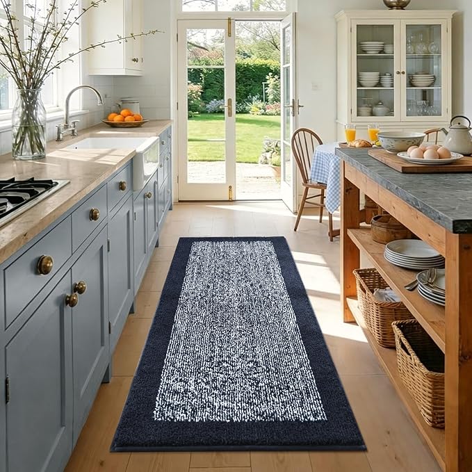 48x24 Long Bathroom Rugs Washable Non Slip, Dark Blue Bath Mat for Bathroom Floor Tub, Soft Absorbent Quick Dry Mats for Shower,Bathtub,Home Decor