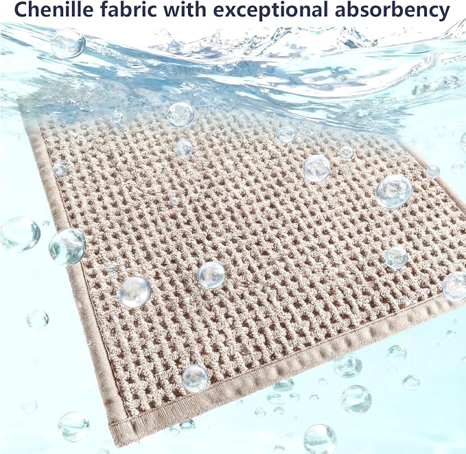 Bathroom Rugs Non Slip Washable, Super Absorbent Thin Bath Mat for Small Quick Dry Low Pile Bathroom Rug, (Khaki, 24″x16″)