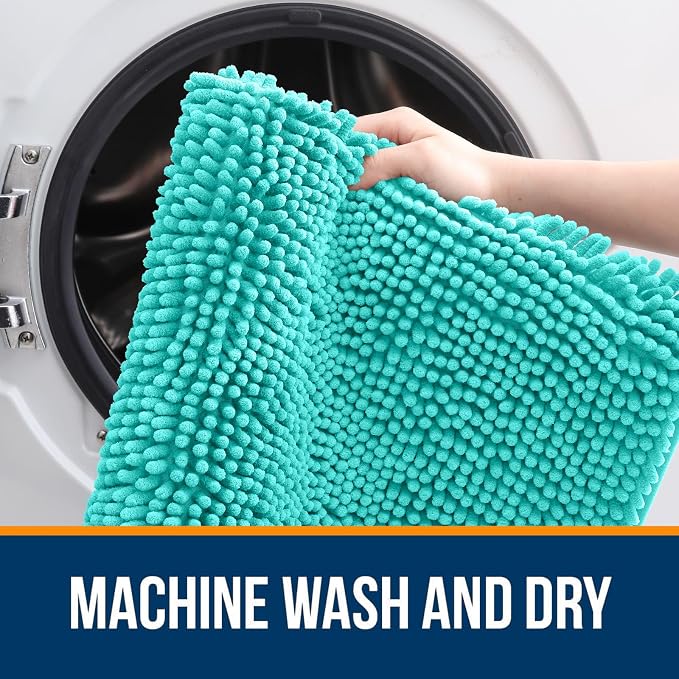 OLANLY Bathroom Runner Rugs 44x24, Extra Soft Absorbent Chenille Bath Rugs, Rubber Backing Quick Dry, Machine Washable Long Bath Mats for Bathroom Floor, Tub and Shower, Home Decor Accessories, Teal