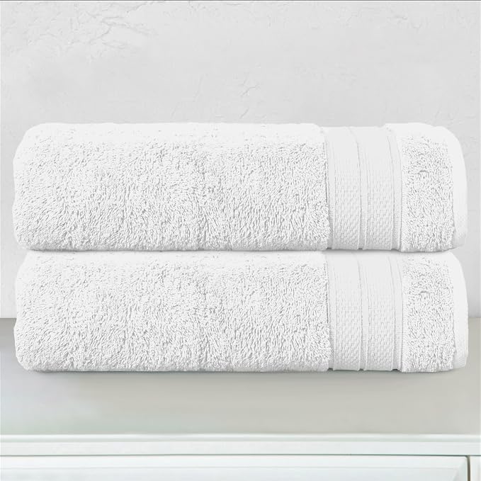 Elegant Comfort Three Line Popcorn Towel Set for Bathroom 27 x 54 inches, Premium Hotel Quality 2-Pack Bath Towels, 100% Turkish Cotton, Soft and Durable, Quick Dry and Highly Absorbent, White