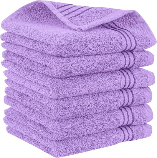 Elegant Comfort Premium Turkish Cotton 6 Pack Washcloths Set - 13 x 13 inch, Luxurious Hotel Spa Quality 100% Turkish Cotton 6PC Washcloth Set - Highly Absorbent - Soft Bathroom Towels, Lilac