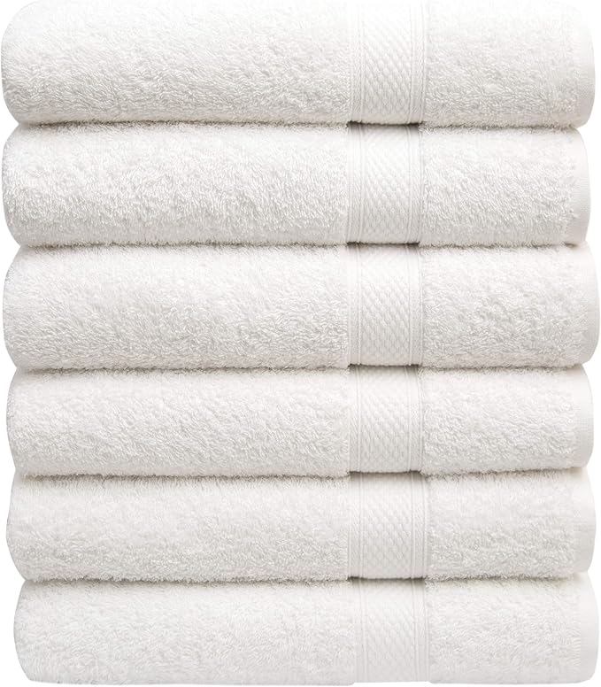Pleasant Home Bath Towels Set of 6 (24” x 50”) 100% Cotton, 515 GSM | Lightweight, Soft & Highly Absorbent Luxury Towels for Bathroom | for Gym, Pool & Spa | 6 Pack, White