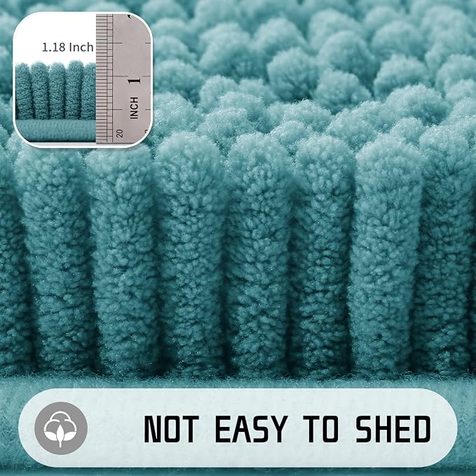 Yimobra Washable Bathroom Rugs, Super Soft & Absorbent Chenille Bath Mat for Floor & Carpet, Quick Dry Non Slip Bath Mat for Tub Shower, 24" x 17",Teal Blue