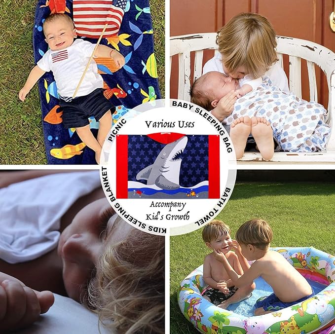VOOVA & MOVAS Toddler Bath Towels Age 3-8,30''X50, Soft | Thick | Cotton | Oversized Absorbent - Beach | Bath | Pool | Swim Towels for Boys and Girls | Big White Shark
