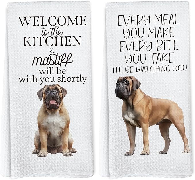 Funny Mastiff Dog Kitchen Towels, Mastiff Gifts Hand Towels, Dog Mom Dad Lovers Owner Gifts for Women Men Dishcloths Dish Towel for Kitchen 16x24 Inches Set of 2