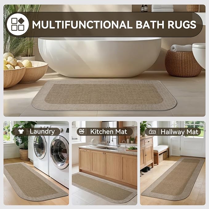 YDKGL Bathroom Runner Rug, Thin Bath Mat Non Slip Washable Large Bathroom Rugs, Rubber Backing Quick Dry for Floor, Tub and Shower, Brown Beige 24x48