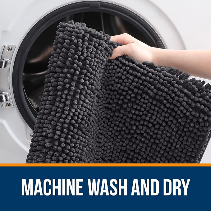 OLANLY Bathroom Runner Rugs 70x24, Soft Absorbent Chenille Bath Rugs, Rubber Backing Quick Dry, Machine Washable Long Bath Mats for Bathroom Floor, Tub and Shower, Home Decor Accessories, Dark Grey