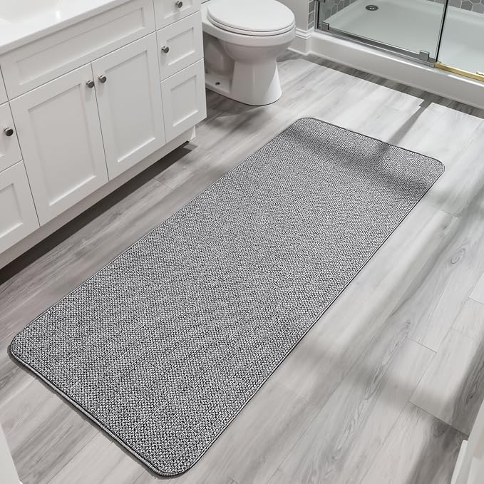 Bosap Bath Mat,Ultra Thin Bathroom Runner Rugs,Large Bath Mats for Bathroom,Quick Dry,Non-Slip,Machine Washable,Low Pile,Bath Rug,Shower Outside,Sink,Home Decor Accessories.Grey,2'x6'(24x72inch)