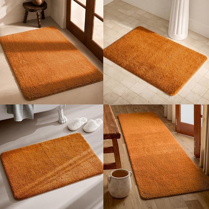 TYUU Large Bathroom Rugs, Ultra Soft Super Absorbent Bath Rugs Non Slip Washable Quick Dry Bath Mat with Rubber Backing for Bathroom Floor, Shower, or Sink, Orange 3' x 4'