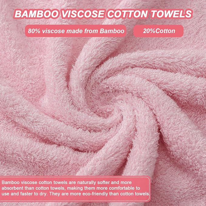 Aibaser Viscose from Bamboo and Cotton Bath Towels Set of 6-27x54 Inch Ultra Soft, Highly Absorbent Large Shower Towels for Bathroom, Spa & Gym (6 Piece Set) (Pink)