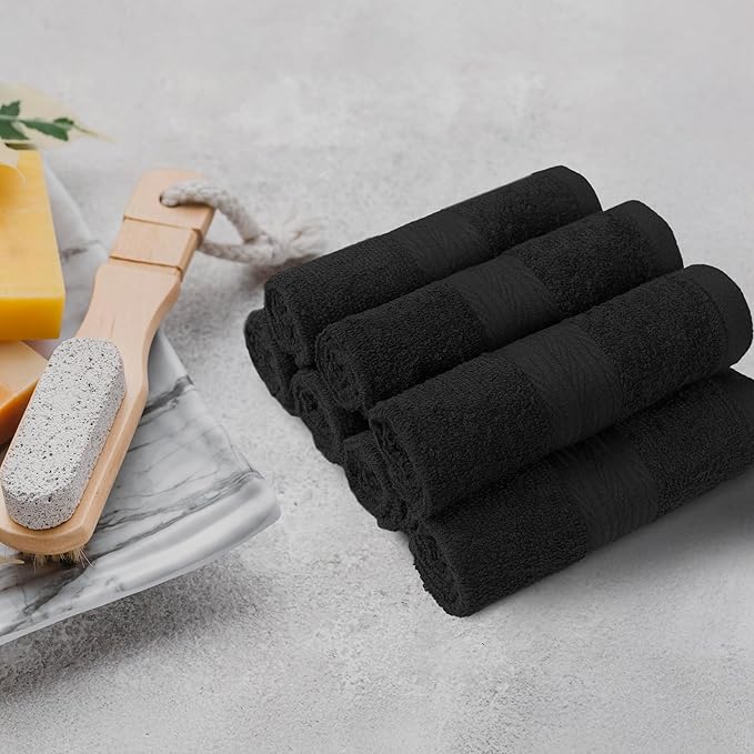 Amazon Basics Highly Absorbent Cotton Washcloths for Face, Soft, Machine Washable, Fade Resistant, 12 x 12 in, Black, (Pack of 144)