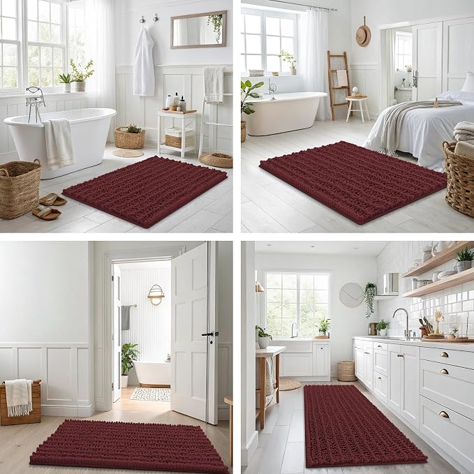 Smiry Bathroom Rugs Mat 40x32, Extra Soft Absorbent Chenille Bath Rugs, Non Slip Rubber Backing Machine Washable Quick Dry Bath Mats for Bathroom Floor, Tub, Shower, Home Accessories, Caramel Red