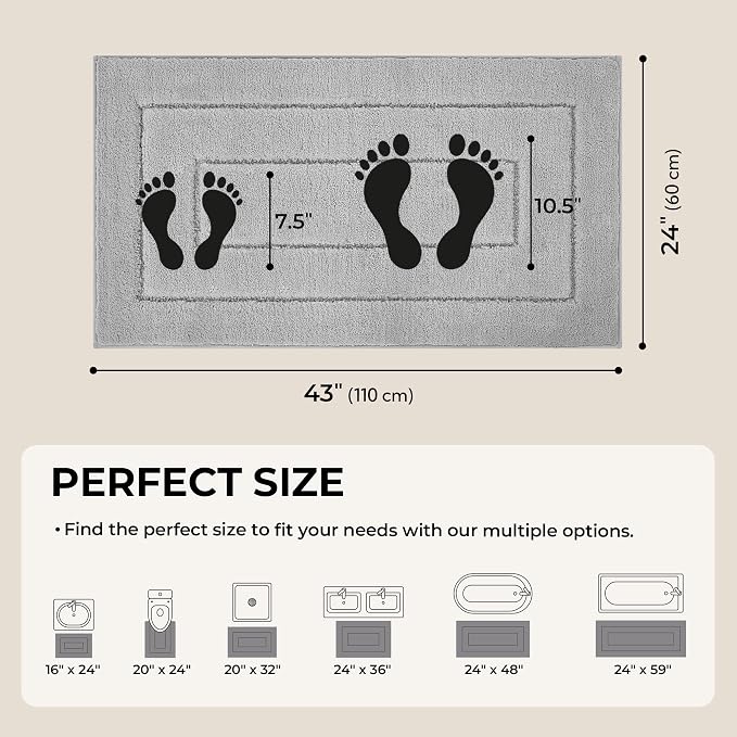 GRANNY SAYS Long Bathroom Rug Mat, Bath Mats Non-Slip, Super Soft and Water Absorbent, Large Bath Rugs, Machine Wash Dry, Bathroom Runner Rugs for Floor, Tub and Shower, 24 x 43