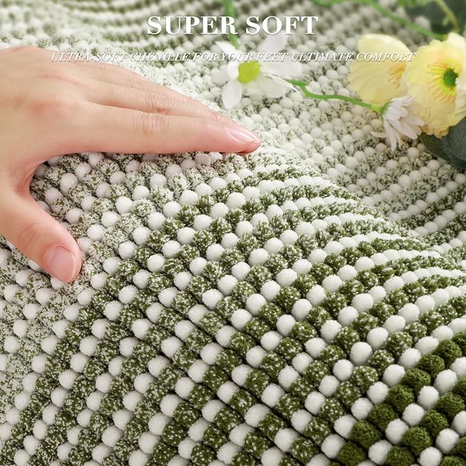 BSICPRO Bathroom Rugs and Mats Sets, 2 Piece Thick Absorbent Chenille Bath Mat Rug Set Non Slip, Soft Shaggy Bath Room Floor Mats for Bathroom, Machine Washable (Sage, 20" x 47" Plus 16" x 24")