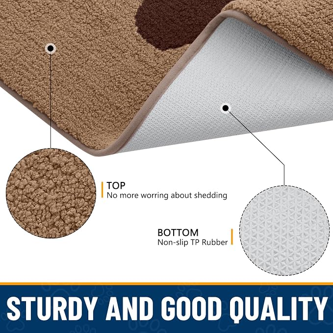 Smiry Dog Door Mat for Muddy Paws, Absorbs Moisture and Dirt, Low-Profile Entryway Mat with Non-Slip Backing, Entry Indoor Outdoor Doormat for Inside Floor (30x20 Inches, Beige, Paw)