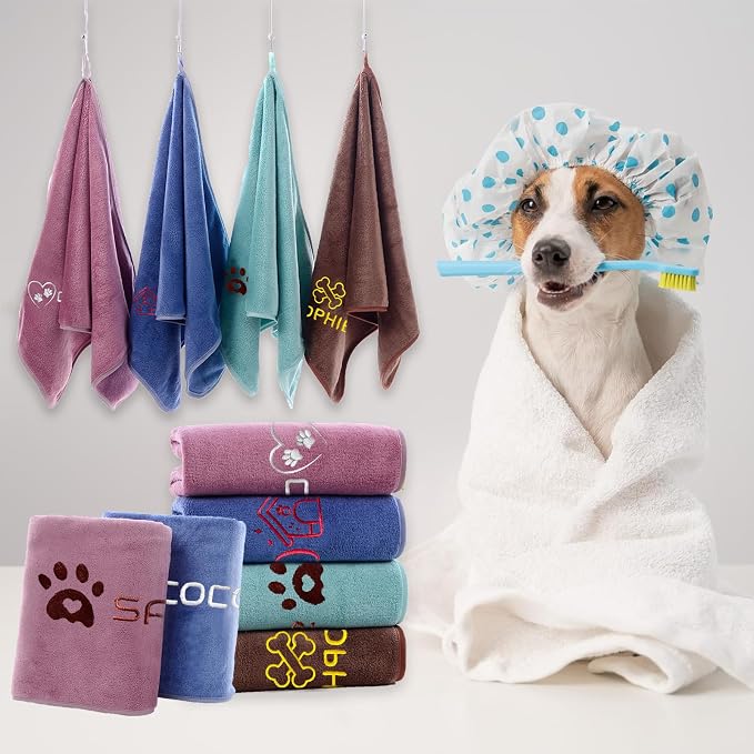 xrlsg Personalized Dog Towel Custom Towel for Dog Bath Supplies with Embroidered Pattern Name Super Absorbent Towels for Pet Bath 20 in x 40 in Blue