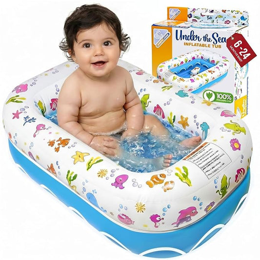 Mommy's Helper | Inflatable Under The Sea Baby Bathtub, Collapsible Safe Baby Bath Tub with Anti-Sliding Saddle Horn Seat, Must Have Travel Toddler Bath, Portable Bathtub Recommended Months 6 to 24